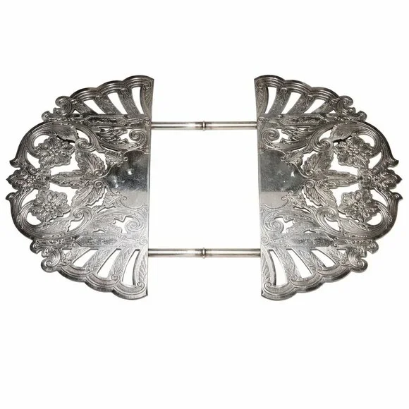 Vintage 90's 2 Piece Lot Silver Plated Ornate Expandable Trivet - Picture 5 of 6